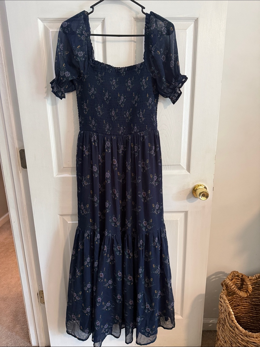 Patrons of Peace Navy Floral Square-Neck Midi Dress